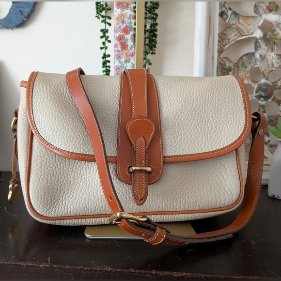 Dooney & Bourke Handbags - Dooney & Bourke Vintage AWL Bone & British Tan Cavalry Body Bag - Made in USA
